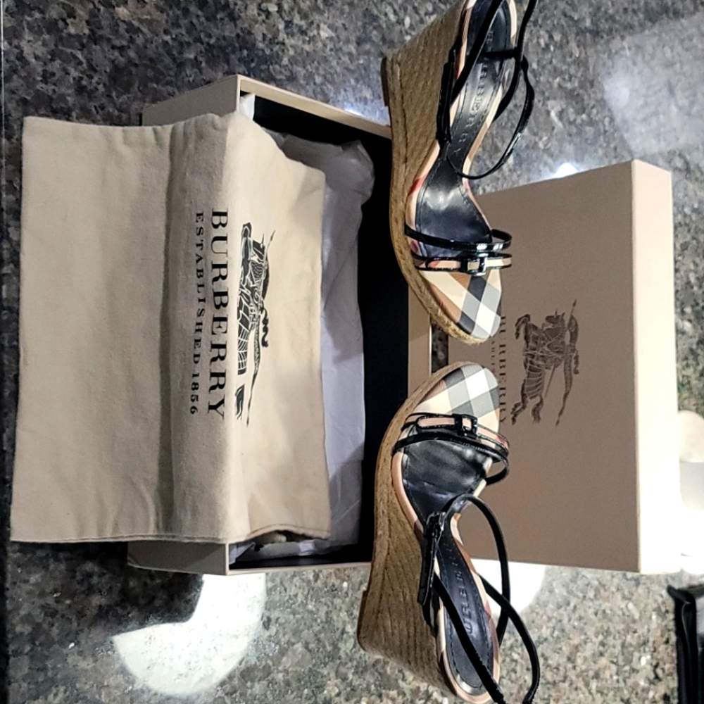 Burberry Nova Check Strappy  Espadrille Wedges 39